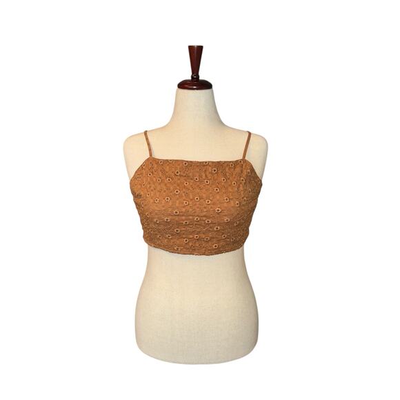 American Eagle tank crop bra top brown eyelet size XL -  NWOT - Picture 1 of 7